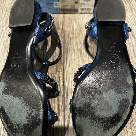 CHANEL- Python Blue, silver, and black thong fancy sandal - Picture 3 of 10